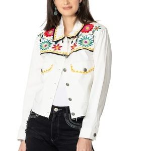 Vintage Embroidered Off- White Cotton Jacket. Size S/M one of a kind